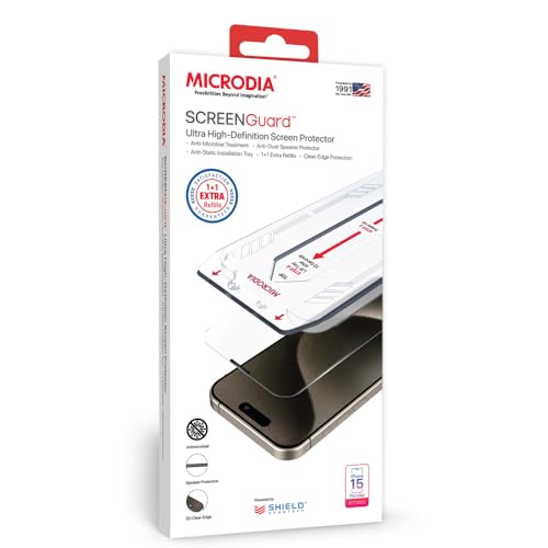 Protection écran iPhone 15 Pro Max Microdia haut-parleur propre et net