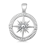 Sterling Silver Simple Compass Rose Pendant North South East West Cross Charm
