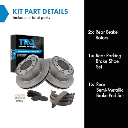 Image of TRQ Rear Brake Pad & Rotor Kit Parking Brake Shoe Set Semi-Metallic Compatible with 2013-2021 Ford F-250 Super Duty F-350 Super Duty