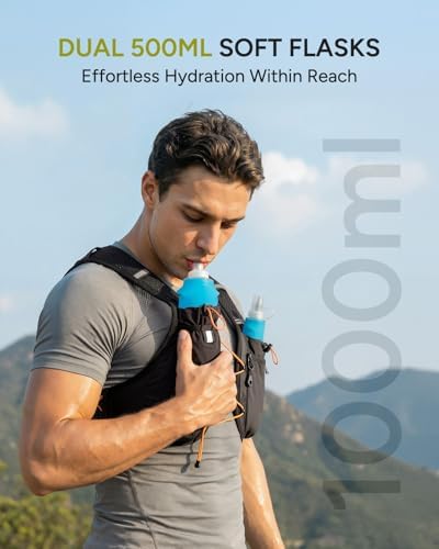 Sahara Sailor Running Vest for Women Men, Dual 500ml Soft Flasks, Adjustable Chest Waist Fit, Multi-Pockets, Lightweight Breathable Reflective Hydration Backpack for Running, Trail, Cycling, Hiking, M — view 6