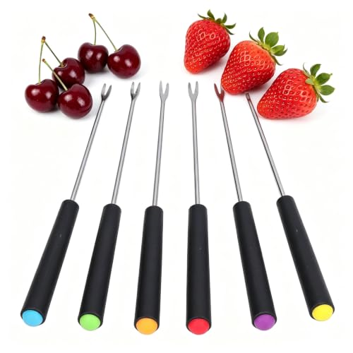 Uadme Forchette per Fonduta in Acciaio Inox, 6 forchette per griglia Forchetta da dessert per formaggio con codice colore da 9,1 pollici per fonduta di cioccolato da picnic