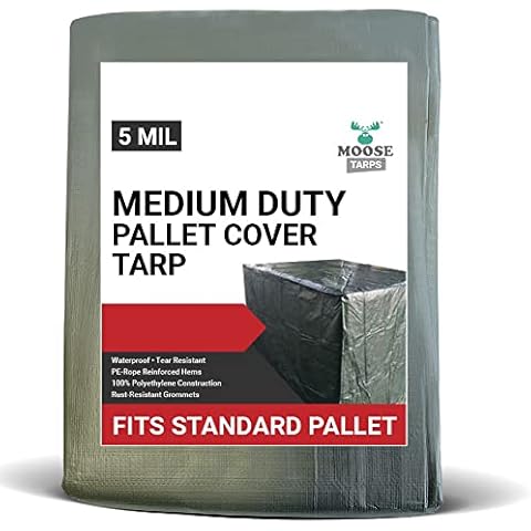Moose Supply Tarp for Pallet, Cover for Outdoor Furniture, Pallets, Boxes, Pool, Patio, Storage, Camping, Boat, or Truck Cargo, Water, UV and Tear Resistant, Lightweight Poly Green Tarp, 4' x 4' x 5' Cover
