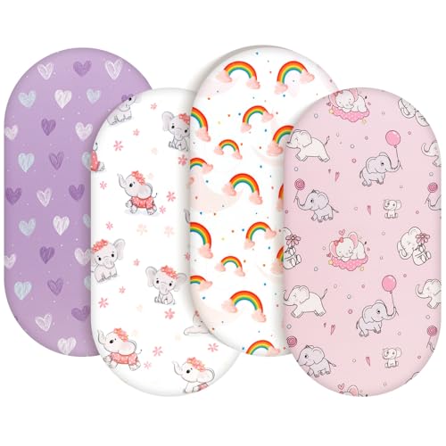 Image of 4 Pack Baby Girl Bassinet Sheets Set Soft Fitted Floral or Elephant Theme Baby Girl Mattress Covers Breathable Toddler Bed Sheets for Infant or Newborn Girls (Elephant, Bassinet Sheets)