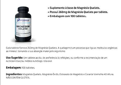 Magnésio Mineral Quelato 260 mg Performance Nutrition 100 Tabletes Kit 3 Und