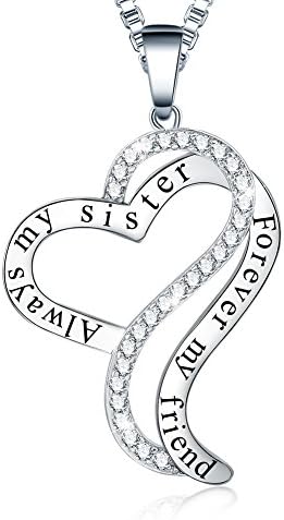 Ado Glo Christmas Sis Birthday Gifts, Always My Sister Forever My Friend Love Heart Pendant Necklace, Fashion Jewelry for Women, Girls, Anniversary Thanksgiving Xmas Present from Brother to Her, BFF