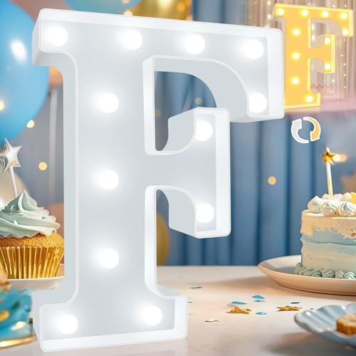 Image of Pooqla LED Marquee Letter Lights, Warm White and Cool White Decorative Lighted Letters, Light Up Alphabet Letters for Boys Girls, Party, Wedding, Bar, Night Light, Birthday Decoration, Letter F