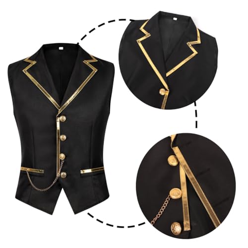 Juejuezi Mens Victorian Suit Single Breasted Vest Renaissance Gothic Waistcoat Golden Big Lape4