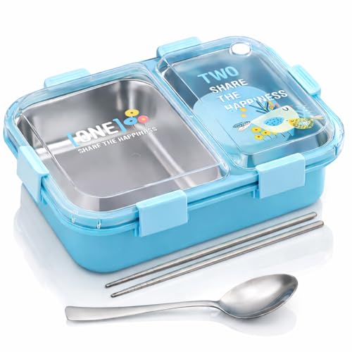 Image of KBV 2 Compartment Insulated Happiness Lunch Box BPA-Free Airtight Leakproof Dishwasher Safe Tiffin Box for Kids Boys & Girls Perfect for School Picnic Gifting (Blue)
