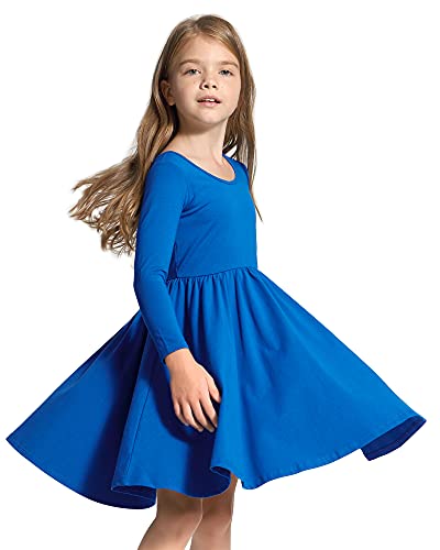 Image of Stelle Girls Cotton Long Sleeve Dress Twirl Skater Dress 3-12Y | Criss Cross Back,A Line,Crew Neck,Cotton Dress for Tie Dye School Dance Casual Birthday Christmas Easter Spring Fall Winter