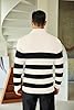 COOFANDY Jumpers for Men Quarter Zip Jumper Stripes Polo Neck Jumpers Turtle Neck Tops Knitted Sweater Winter Thermo Work Sweater Winter Long Sleeve Beige & Black Stripes 3XL #1
