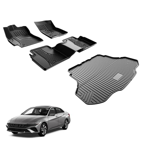 Floor Mats Fit for Hyundai Elantra 2021-2025 2026 (Not for Hybrid) & Elantra N 2022-2026 All Weather TPE Cargo Mat Custom Fit Floor Liners & Trunk Mat Elantra Accessories