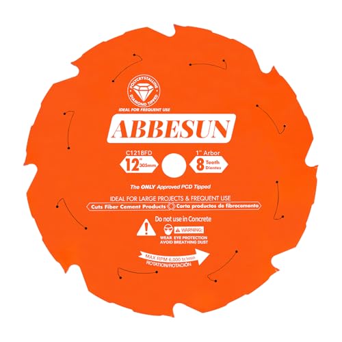 1 Pack 12 Inch 8T PCD Tipped Hardie Blade Fiber Cement Circular Saw Blade with 5/8'' DMK Arbor