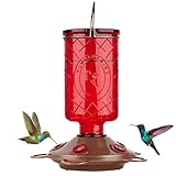BOLITE 18005 Hummingbird Feeders, Glass Hummingbird Feeders for Outdoors, 5 Feeding Stations, 22 Ounces, Red Bottle