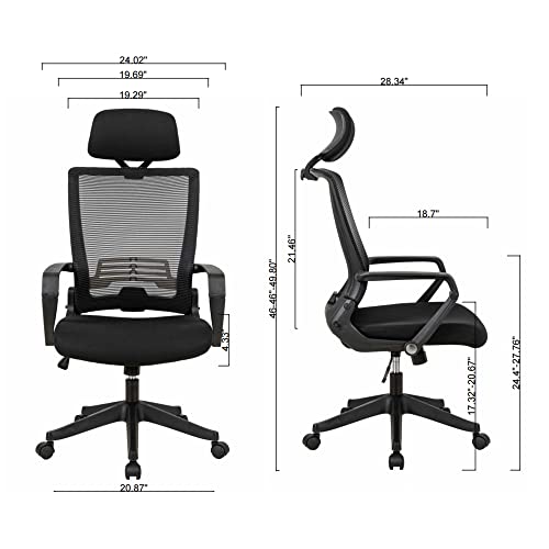 H Honsit Foldable Ergonomic Office Chair, Black Computer Desk Chair With Adjustable Lumbar Support, Comfortable Thick Cushion High Back Desk Chair #TOP1
