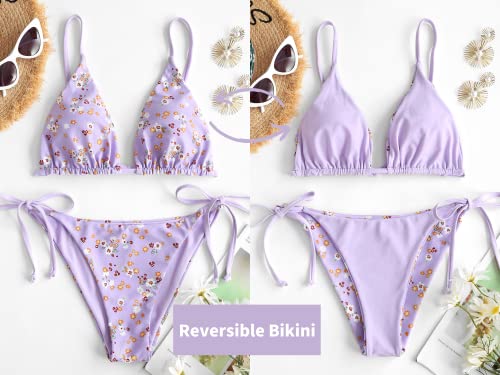 Image of ZAFUL Women's Triangle Bikini Floral String Bikini Set Two Piece Swimsuit Bathing Suits