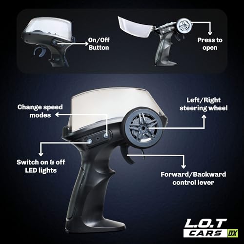 Image of L.O.T Cars Dash Remote Control Car Toy | 2.4Ghz, 1:64 Scale | Rc Cars, Rc Drifting Cars, Proportional Steering, Birthday Gift, Dual-Speed Modes & Lights with 100m Remote Range (Black)