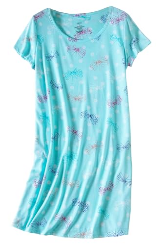 PNAEONG Women's Cotton Nightgown Sleepwear Short Sleeves Shirt Casual Print Sleepdress XTSY108-Dragonfly-3XL