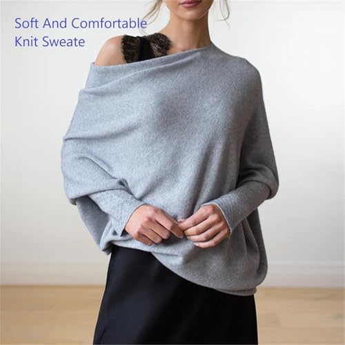 Asymmetric Draped Jumper Sweater for Women,Casual Batwing Sleeve Loose Off Shoulder Knit Pullovers Jumper2