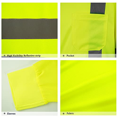 Lx Reflective Safety Shirt Long Sleeve High Visibility Reflective Breathable Yellow Unisex Fast Dry Mesh Safety T Shirt For Work Warehouse Cycling Construction Running Class 3 #TOP4