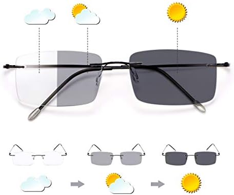 MIRYEA Progressive Photochromic Multifocus Reading Sunglasses Rimless Anti Blue Light Glasses Transition Sun Readers Eyewear