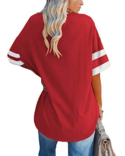 Fisoew Womens Oversized Tees Loose T Shirts Half Sleeve Crew Neck Color Block Cotton Tunic Tops2