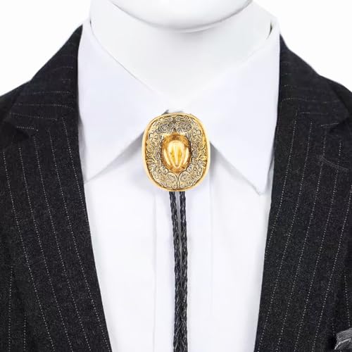 Image of GelConnie Bolo Ties for Men Women Western Cowboy Tie Mens Western Necklace Leather Necktie Gold Bolero Tie Cowboy Necklace