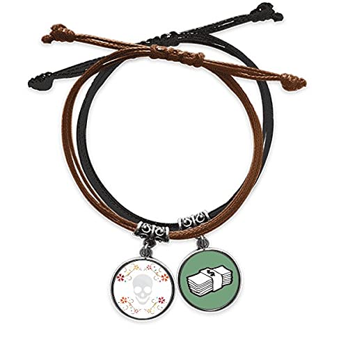 Pulsera de calavera y flor de cuero con significado especial para regalar a amigos 1