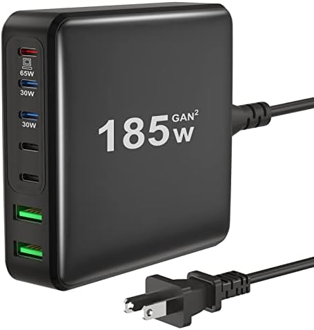 Anqadr 185W USB C Charger, 7 Ports Fast GaN USB Charging Station Laptop Charger Compatible with MacBook Pro/Air, iPad, iPhone 14/14 Plus/14 Pro/14 Pro Max/13/12 Series, Galaxy Note20 S22/S21, and More