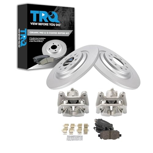 Image of TRQ Rear Brake Pad and Rotor Set Ceramic G Coated Rotors Calipers