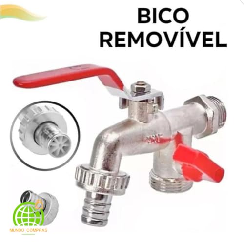 Torneira Esfera Maquina Tanque Jardim Quintal 1/2 E 3/4 Metal Duas Saídas Mundo Compras