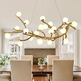 LUJIAODS 45.3in Modern Chandelier Ceiling Light Fixture,22-Light Sputnik Chandeliers Resin Mid Century Chandelier Over Table,Wooden Resin Branch Light for Dining Room Living Room Kitchen Island