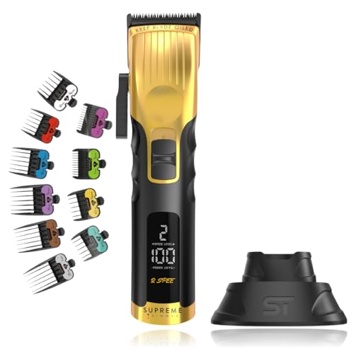 Supreme Trimmer 2Spee STC922 - Tagliacapelli senza fili con lama rimovibile, durata 210 minuti, display digitale, 2 velocità regolabili, tagliacapelli professionale da barbiere con pettini guida