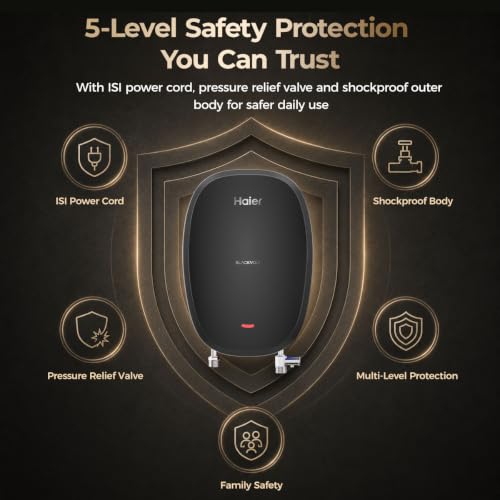 Image of Haier BlackVolt Instant Water Heater 3 Litre with 3kW | Fast Heating | Copper Heating Element | 6.5 Bar Pressure | Instant Geyser for Kitchen & Bathroom | 5-Year Tank Warranty | EI3V-BLACKVOLT