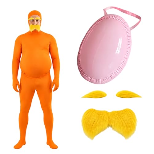 OBOVO 3 Pcs Orange Costume Set Halloween Costumes with Onesie Eyebrows and Mustache Inflatable Belly Unisex Outfits Set for Halloween Carnival Theme Party Cosplay 150