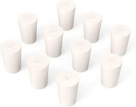 BorinGlass Solid Rubber Stoppers, 10 Pack 0# - 0.67in x 0.51in Diameter - 0.91in Length - White Tapered Lab Seal Rubber Stopper