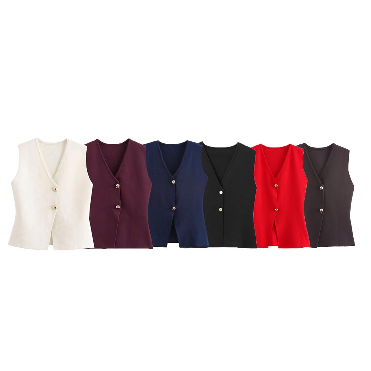 Pulls sans Manche Femme Gilet de Costume Court Tricot Femme col V Boutonné Doré sans Manches Élégant Habillé Débardeur Pull Chic Tricot