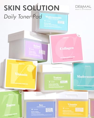 DERMAL Collagen Moistfull Toner Pad - Korean Toner Pad for Elasticity & Wrinkle Improvement with Peptides - Travel Kit 12 Pads, 3 Pack (Total 36 Pads)