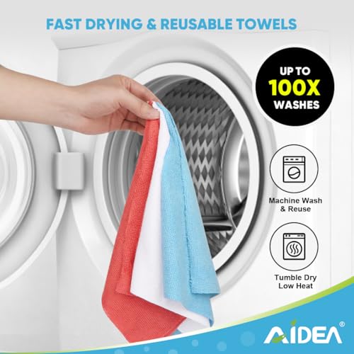 Image of AIDEA Microfiber Cleaning Cloth Roll, Blue Shop Towels 55 Sheets 11x9 inch