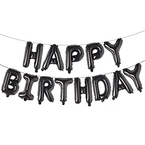 Happy Birthday Balloon Banner Letter Party Decorations, 16 Inch 3D Aluminum Foil Inflatable Hanging Letter kit set, Party Decor and Event Decorations Favor and Supplies for 1St Birthday Kids Boys Girls Adults Men Women (Black)
