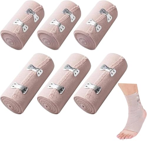 6 vendajes elásticos médicos, vendaje de compresión elástico textil, vendaje elástico con clips de metal, vendaje elástico, para soporte de tobillo, brazos y piernas
