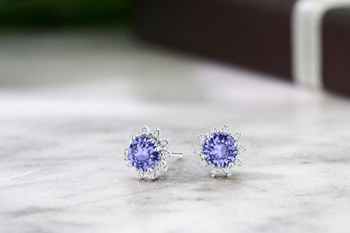 Gem Stone King 18K White Gold Gemstone Birthstone and White Diamond Earrings | Halo Stud Earrings for Women | White Gold Earrings for Women4