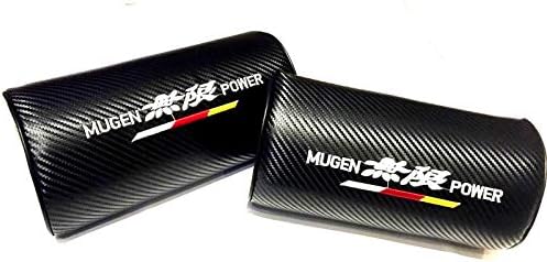 無限 Mugen Logo Emblem 3D Black Soft Carbon Fiber Weave CF Neck Pillow Foam Cushion Pad Head Support Neck Rest Car Headrest, Fits All Mugen-Power Motorsports Turbo Honda Acura Models