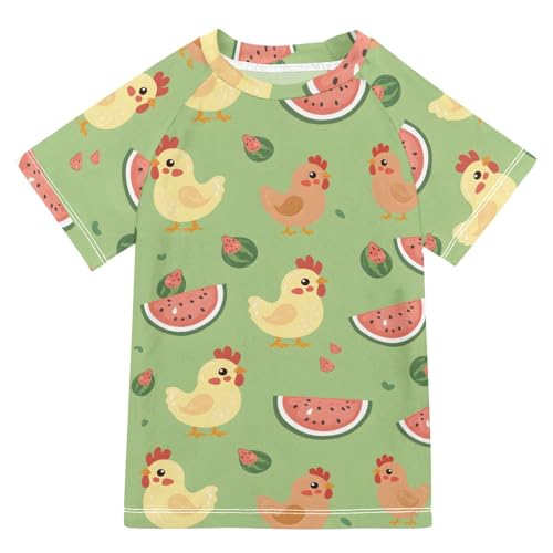 ALAZA Boys Swim Shirts Toddler Rash Guard Short Sleeve Rashguard Chicken Watermelon UPF 50+ 11-12T