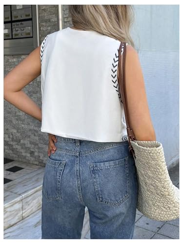 OYOANGLE Women's Floral Embroidery Boho Vests Colorblock Vest Tops Open Front Vintage Waistcoat2