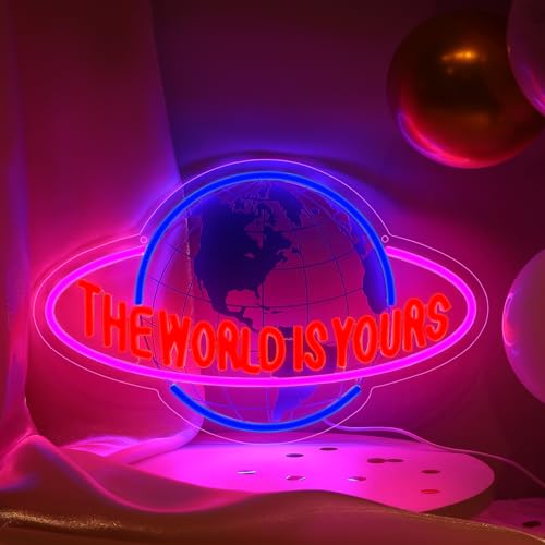 The World is Yours Neon Sign,USB Powered Neon Signs for Wall Decoration,The World is Yours Neon Light Apply to Living Room,Game Room,Office,Graduation Party,LED Signs for Bedroom Wall (New Blue) by Dayka - Used condition - Image 5