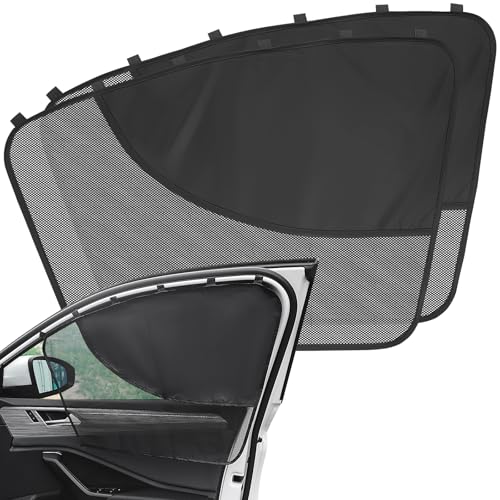 Car Window Sun Shade for Driver Side Window, 2 Pcs Magnetic Car Windows Covers Sun Shade Half Blackout & Half See-Through Curtains UV Protection Automotive Sunshades for Most Cars
