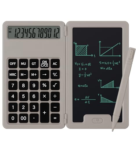 Desk Portable Basic Calculator with Notepad and Stylus, 12 Digit Large Display Multi-Function for Office, School, Home & Basic Financial (Khaki)