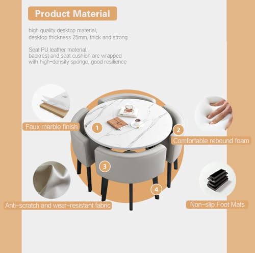 Office Reception Room Club Table and Chair Set, Reception Table and Chair Combination, Negotiation Table Sales Office Shops Meetings Small Round Tables (Gray,Polyurethane)