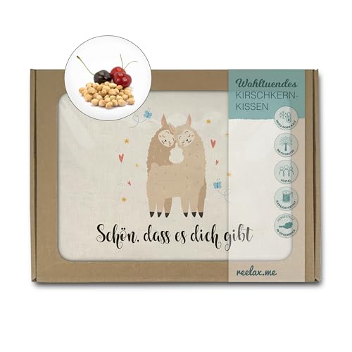 Öko Kirschkernkissen Schön, dass es Dich gibt Alpaka-Lama Motiv - Schulter- und Nackenkissen wärmend & kühlend – Geschenk für Männer & Frauen zum Muttertag, Vatertag oder Geburtstag 19x26cm