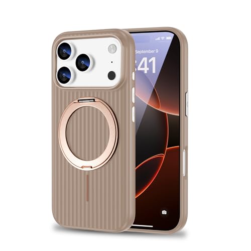 ALLINBOY - ALLINBOY for iPhone 17 Pro Case, Corrugated Grille Electroplated, Magnetic Ring Stand Holder Strip Hard Back Anti-Slip, Slim, Lightweight, Shockproof Military Grade Drop Protection, Khaki